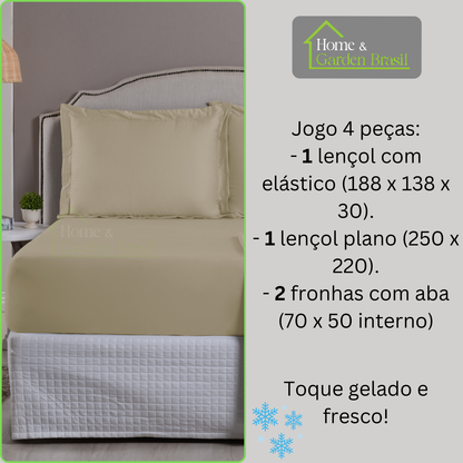 Jogo de Cama Algodão Egípcio 1000 Fios 4 peças - Toque Acetinado com Caimento Perfeito - Fronha com Aba