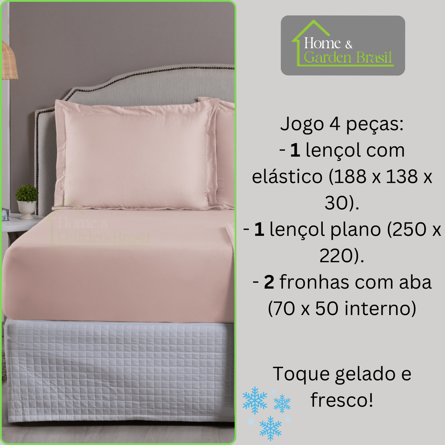 Jogo de Cama Algodão Egípcio 1000 Fios 4 peças - Toque Acetinado com Caimento Perfeito - Fronha com Aba