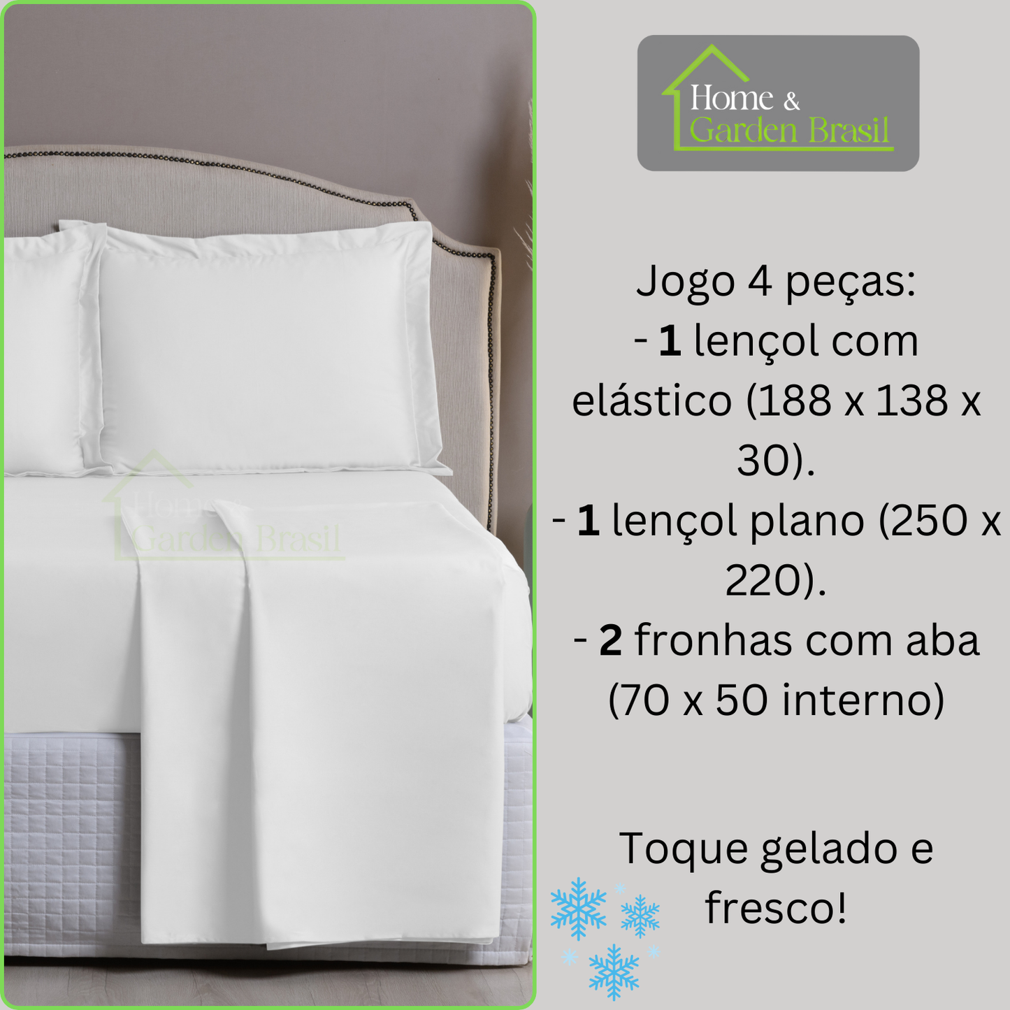 Jogo de Cama Algodão Egípcio 1000 Fios 4 peças - Toque Acetinado com Caimento Perfeito - Fronha com Aba