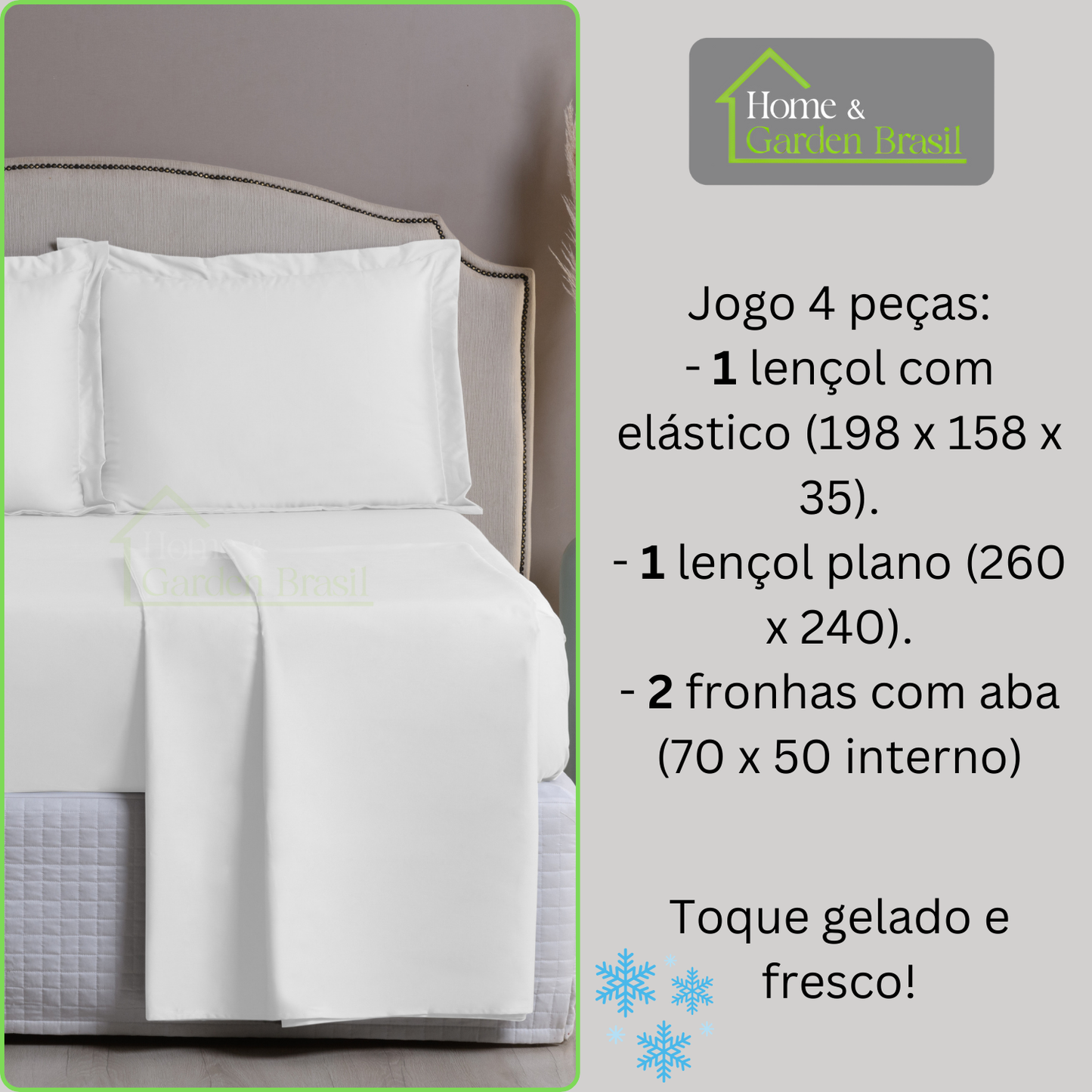 Jogo de Cama Algodão Egípcio 1000 Fios 4 peças - Toque Acetinado com Caimento Perfeito - Fronha com Aba