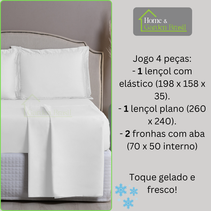 Jogo de Cama Algodão Egípcio 1000 Fios 4 peças - Toque Acetinado com Caimento Perfeito - Fronha com Aba