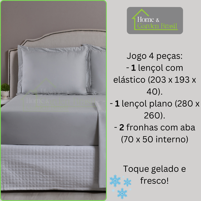 Jogo de Cama Algodão Egípcio 1000 Fios 4 peças - Toque Acetinado com Caimento Perfeito - Fronha com Aba