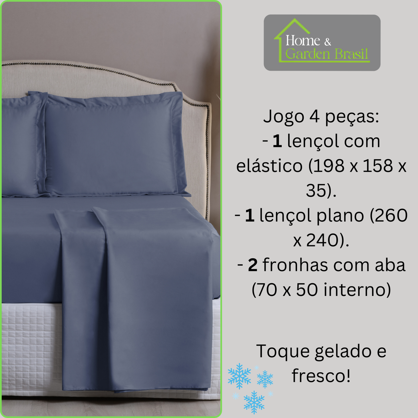 Jogo de Cama Algodão Egípcio 1000 Fios 4 peças - Toque Acetinado com Caimento Perfeito - Fronha com Aba