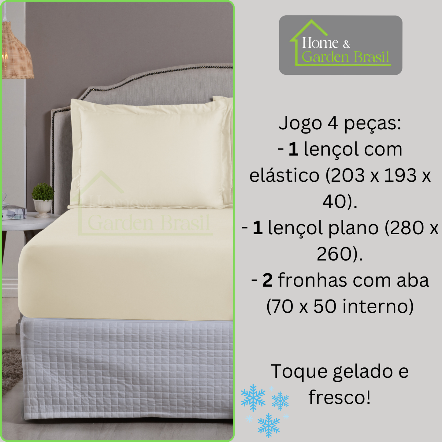 Jogo de Cama Algodão Egípcio 1000 Fios 4 peças - Toque Acetinado com Caimento Perfeito - Fronha com Aba