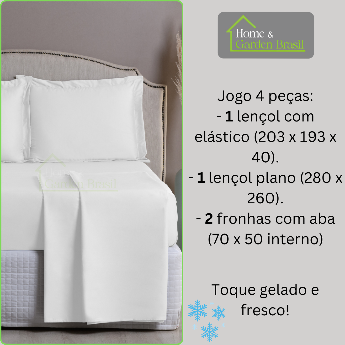Jogo de Cama Algodão Egípcio 1000 Fios 4 peças - Toque Acetinado com Caimento Perfeito - Fronha com Aba