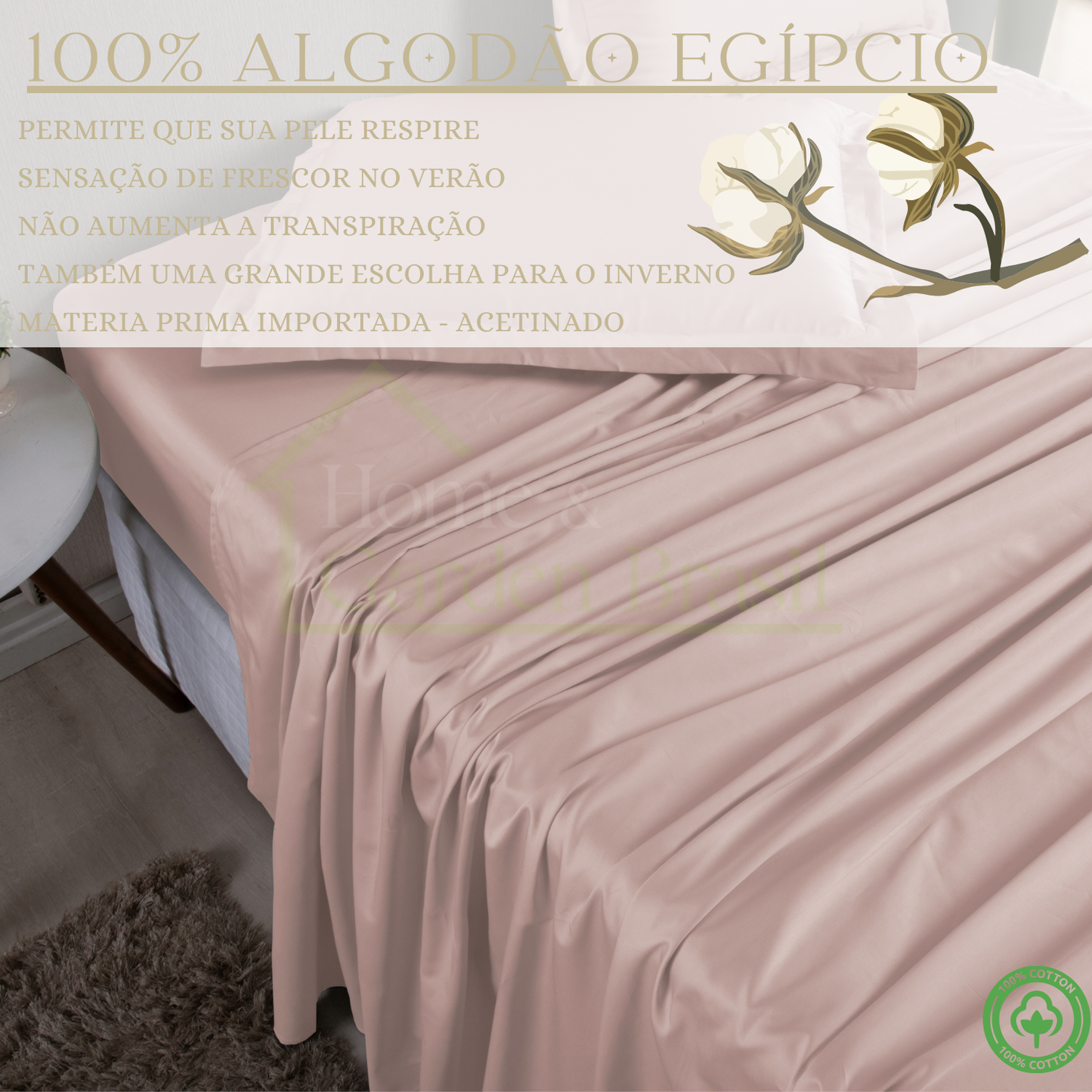 Jogo de Cama Algodão Egípcio 1000 Fios 4 peças - Toque Acetinado com Caimento Perfeito - Fronha com Aba