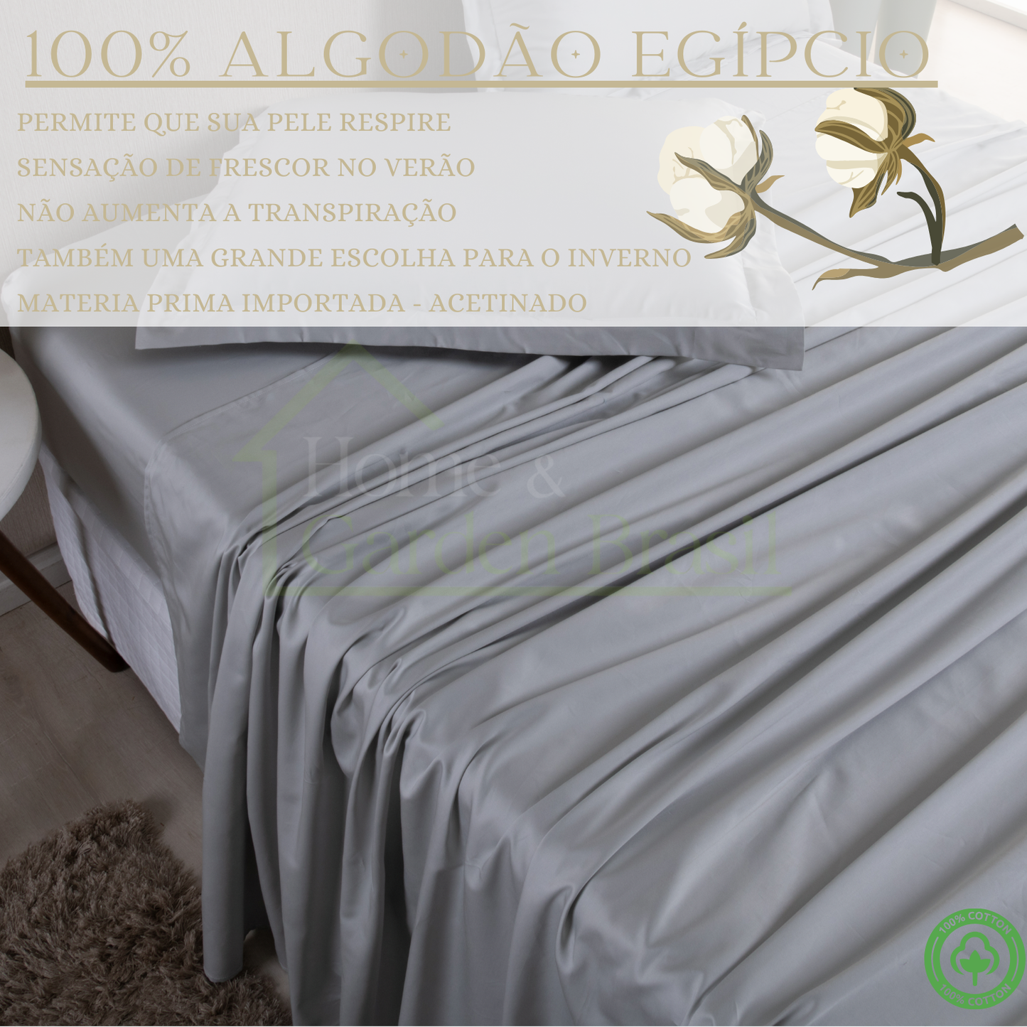 Jogo de Cama Algodão Egípcio 1000 Fios 4 peças - Toque Acetinado com Caimento Perfeito - Fronha com Aba