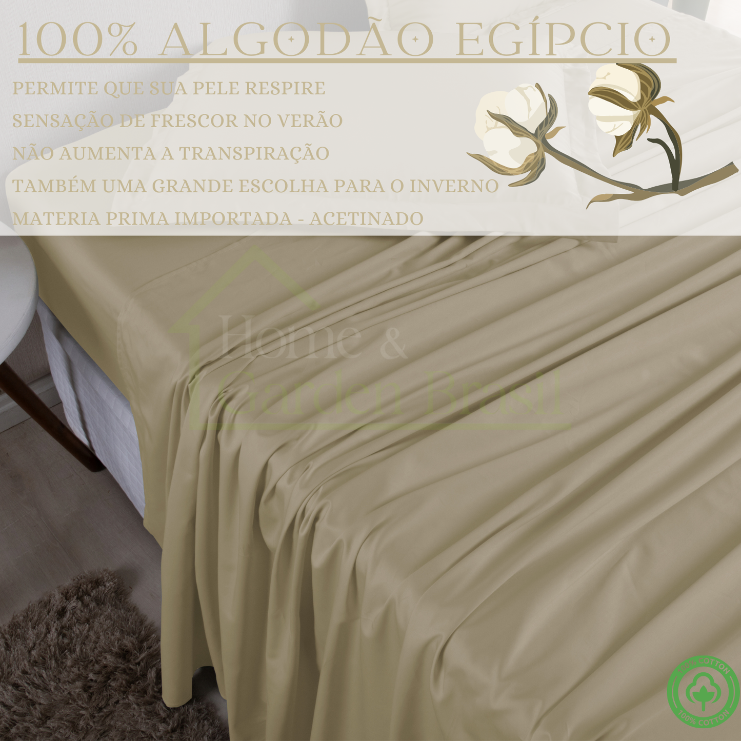 Jogo de Cama Algodão Egípcio 1000 Fios 4 peças - Toque Acetinado com Caimento Perfeito - Fronha com Aba