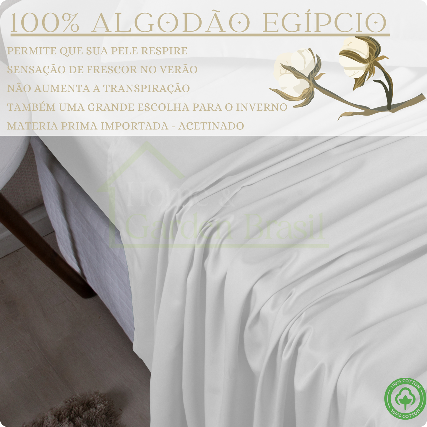 Jogo de Cama Algodão Egípcio 1000 Fios 4 peças - Toque Acetinado com Caimento Perfeito - Fronha com Aba