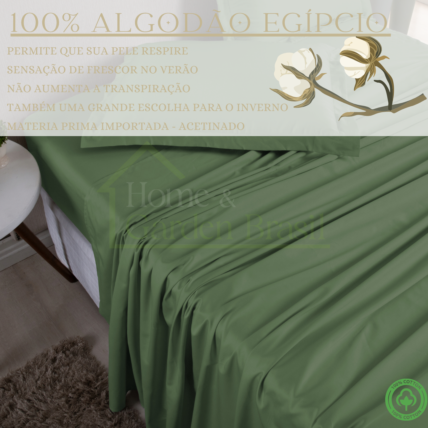 Jogo de Cama Algodão Egípcio 1000 Fios 4 peças - Toque Acetinado com Caimento Perfeito - Fronha com Aba