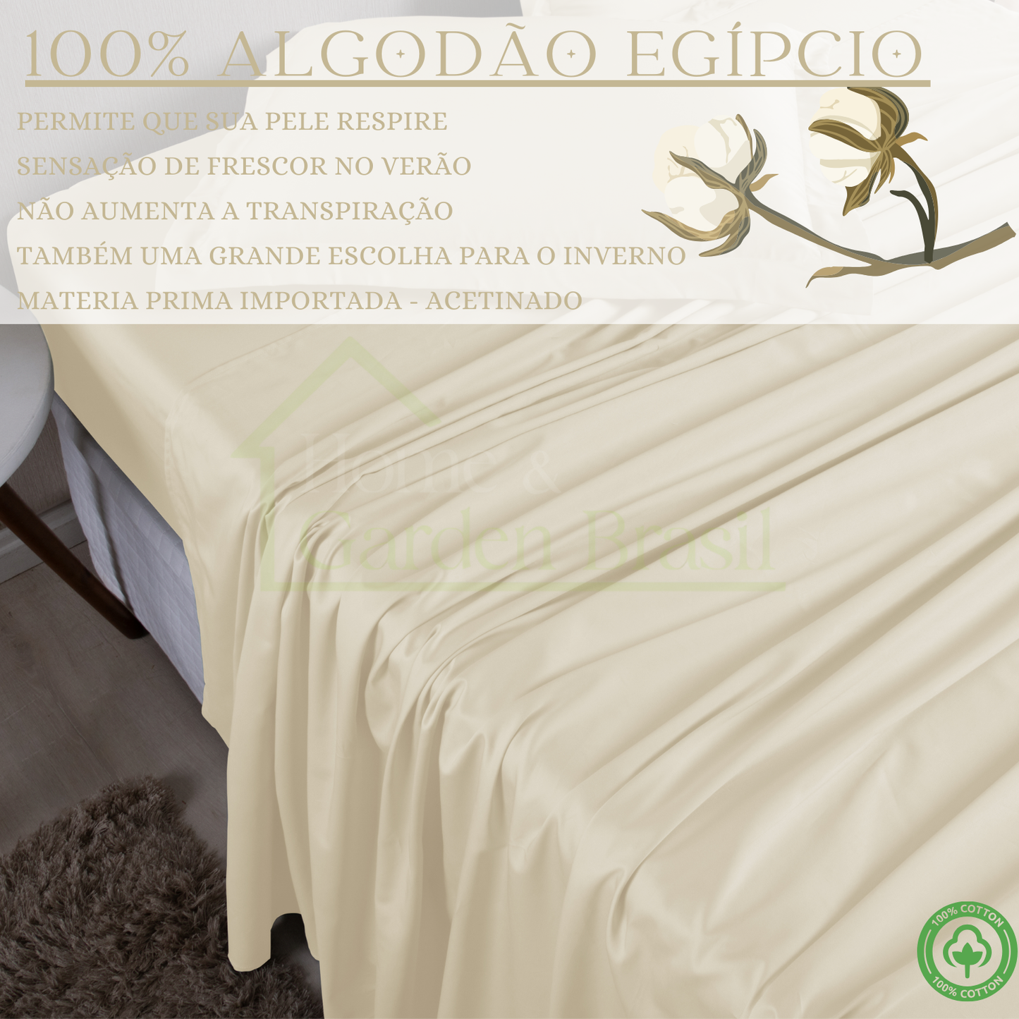 Jogo de Cama Algodão Egípcio 1000 Fios 4 peças - Toque Acetinado com Caimento Perfeito - Fronha com Aba