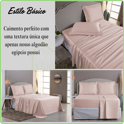 Jogo de Cama Algodão Egípcio 1000 Fios 4 peças - Toque Acetinado com Caimento Perfeito - Fronha com Aba