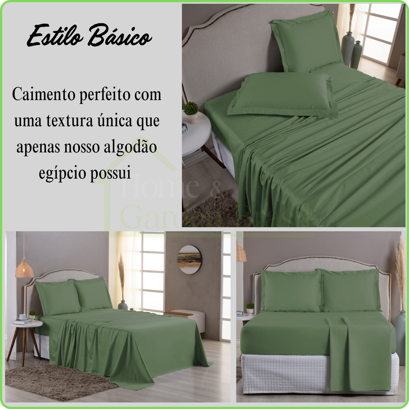 Jogo de Cama Algodão Egípcio 1000 Fios 4 peças - Toque Acetinado com Caimento Perfeito - Fronha com Aba