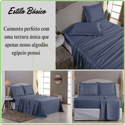 Jogo de Cama Algodão Egípcio 1000 Fios 4 peças - Toque Acetinado com Caimento Perfeito - Fronha com Aba