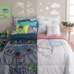 Jogo de Cama Infantil Completo 6 Peças Edredom Estampado Gamer e Bailarina