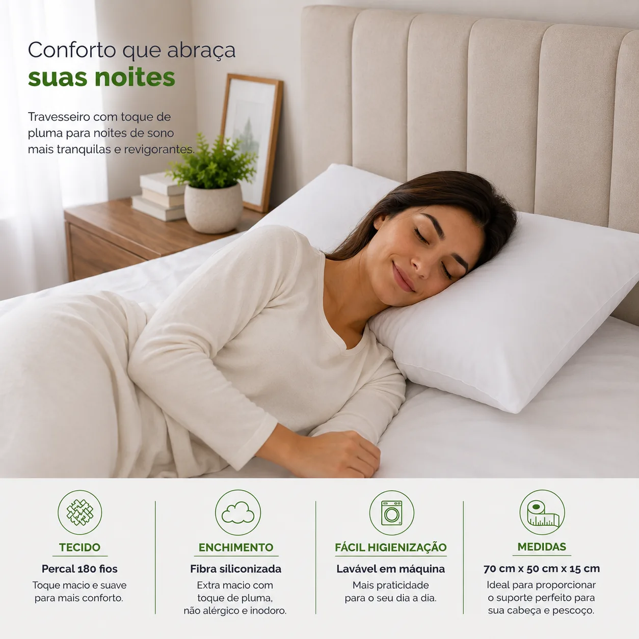 Home Garden - Cama, mesa e banho 31 Travesseiro Firme Toque de Pluma Percal 180 Fios | HGBRasil